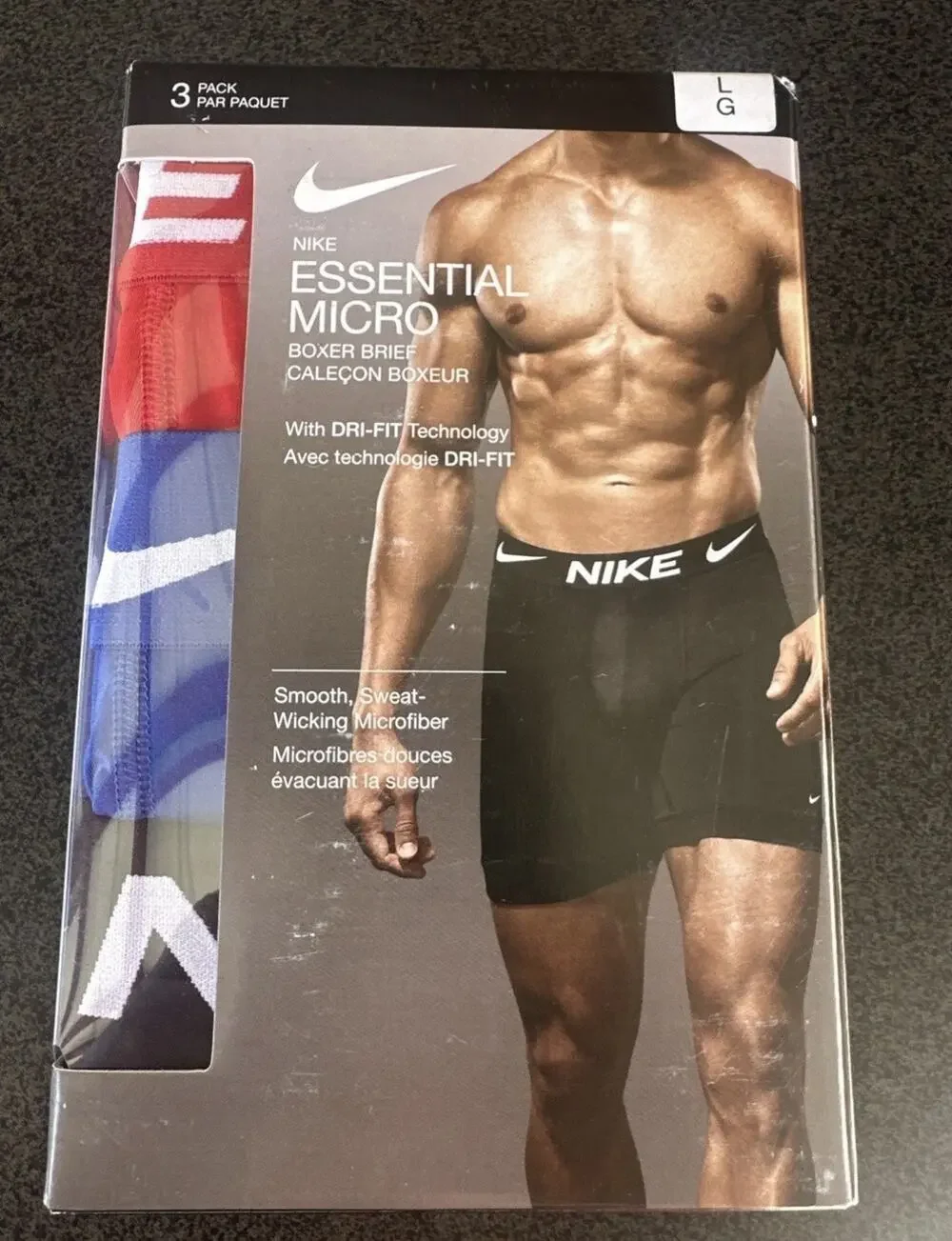 Nike Essential Micro Boxer Brief Men’s Size L Large Waist 36-38” Dri-Fit 3 Pack